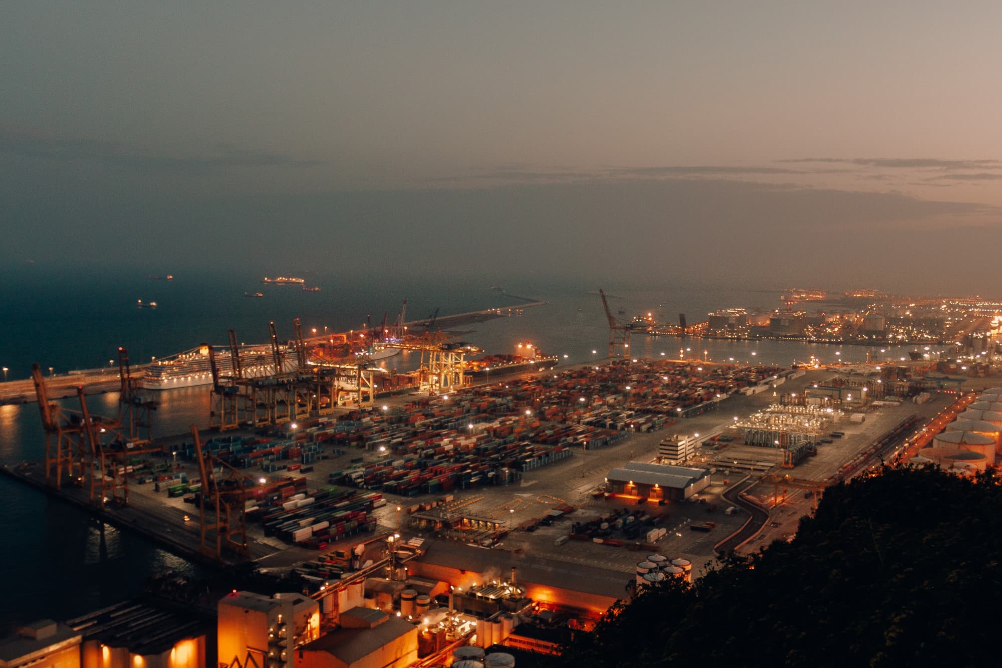 Sky view of a port at night